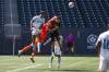 DANIEL CRUMP / WINNIPEG FREE PRESS
                                Valour FCճMatteo De Brienne (22) collides with FC Edmontonճ Darlington Murasianwa (48) as the keeper parries the ball away.