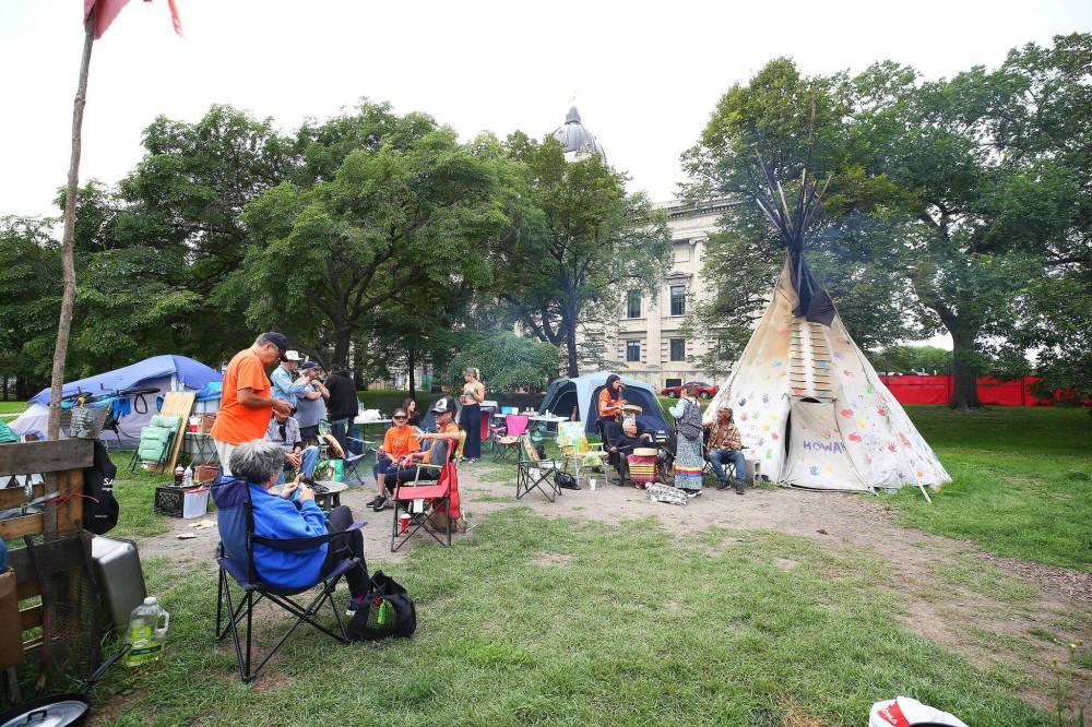 MIKE DEAL / WINNIPEG FREE PRESS
The Sacred Fire camp has been on the East Lawn of the Manitoba Legislative building for over a year.