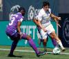 JOHN WOODS / WINNIPEG FREE PRESS
                                Pacific FC&rsquo;s Olakunle Dada-Luke (left) defends against Valour FC&rsquo;s Matteo de Brienne in CPL action at the IG Field Sunday.