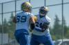 ETHAN CAIRNS / WINNIPEG FREE PRESS
                                Winnipeg Blue Bombers’ Jermarcus Hardrick (right) runs a hitting drill during practice.