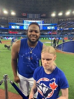 Martin also got to visit with Vladdy Jr. on the field prior to the Jays vs Yankees game on Monday. (Supplied)