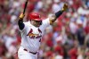 St. Louis Cardinals' Yadier Molina celebrates after hitting a two-run home run during the second inning of a baseball game against the Washington Nationals Thursday, Sept. 8, 2022, in St. Louis. (AP Photo/Jeff Roberson)