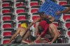 FC Koln supporters beat a Nice supporter, not seen, prior the start of the Europa Conference League Group D match between Nice and FC Koln at the Allianz Riviera stadium in Nice, France, Thursday, Sept. 8, 2022. (AP Photo/Daniel Cole)