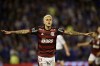 Pedro of Brazil's Flamengo celebrates scoring his side's 4th goal against Argentina's Velez Sarsfield during a Copa Libertadores semifinal first leg soccer match at Jose Almafitani stadium in Buenos Aires, Argentina, Wednesday, Aug.31, 2022. (AP Photo/Gustavo Garello)