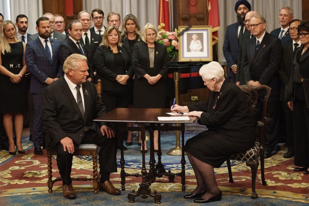Ontario Lieutenant Governor Elizabeth Dowdeswell and Premier Doug Ford officially proclaim the accession of King Charles III in a ceremony at Queen's Park in Toronto on Monday, September 12, 2022. THE CANADIAN PRESS/Alex Lupul