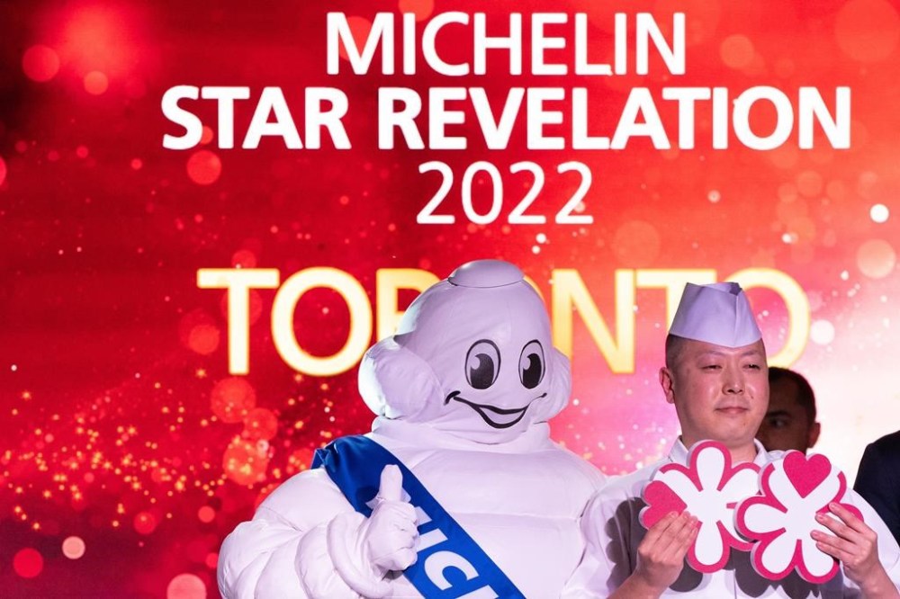 Masaki Saito, chef at Sushi Masaki Saito, is presented with two Michelin stars during a ceremony in Toronto on Tuesday, September 13, 2022. THE CANADIAN PRESS/Alex Lupul