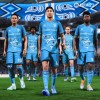 Players walk on a digital pitch wearing kits designed by Kelly Cannell in an undated handout screenshot from the video game FIFA 23. EA Sports turned to Musqueam visual artists, carvers, designers, and weavers to showcase Musqueam cultural elements in the new FIFA 23 video game, which is primarily made in EA Vancouver. THE CANADIAN PRESS/HO-Electronic Arts, *MANDATORY CREDIT*