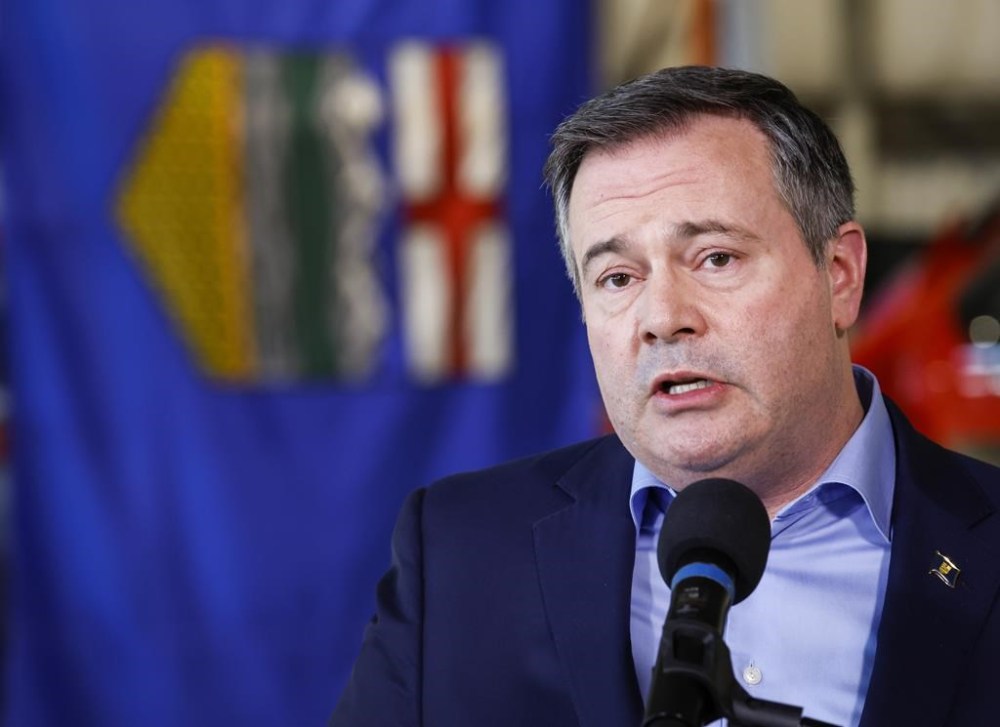 Alberta Premier Jason Kenney provides details on sustainable helicopter air ambulance funding in Calgary, Alta., Friday, March 25, 2022. THE CANADIAN PRESS/Jeff McIntosh