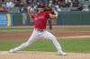 Cleveland Guardians starting pitcher Shane Bieber delivers against the Kansas City Royals during the first inning of a baseball game in Cleveland, Sunday, Oct. 2, 2022. (AP Photo/Phil Long)