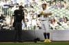 Milwaukee Brewers' Willy Adames reacts after striking out during the eighth inning of a baseball game against the Miami Marlins, Sunday, Oct. 2, 2022, in Milwaukee. (AP Photo/Aaron Gash)
