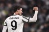 CORRECTS TOURNAMENT Juventus' Dusan Vlahovic celebrates scoring during the Champions League soccer match between Juventus FC and Maccabi Haifa at Juventus Stadium, Turin, Italy, Wednesday Oct. 5, 2022. (Fabio Ferrari/LaPresse via AP)