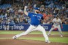 Toronto Blue Jays starting pitcher Alek Manoah (6) throws the ball during first inning AL MLB baseball action against the Boston Red Sox, in Toronto on Friday, September 30, 2022. Manoah will get the start for Game 1 of Toronto's wild-card series against the Seattle Mariners Friday.THE CANADIAN PRESS/Christopher Katsarov