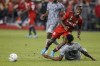 Toronto FC defender Richie Laryea (19) collides with CF Montreal forward Mason Toye (13) during second half of MLS soccer in Toronto on Sunday, Sept. 4, 2022. Toronto FC holds no love for CF Montreal. But it can do its biggest rival a huge solid Sunday as MLS wraps up the regular season. THE CANADIAN PRESS/Cole Burston