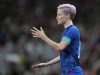 United States' Megan Rapinoe reacts during the women's friendly soccer match between England and the US at Wembley stadium in London, Friday, Oct. 7, 2022. (AP Photo/Kirsty Wigglesworth)