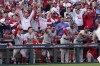Philadelphia Phillies players celebrate a two-run single by Jean Segura during the ninth inning in Game 1 of a National League wild-card baseball playoff series against the St. Louis Cardinals, Friday, Oct. 7, 2022, in St. Louis. (AP Photo/Jeff Roberson)