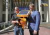 Chuck Lewis of Expert Electric (left) and Coun. Kevin Klein hold a press conference in 2020 about Lewis&rsquo;s proposed donations of flashing amber lights. (Ruth Bonneville / Winnipeg Free Press files)