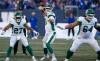 Saskatchewan Roughriders quarterback Jake Dolegala (9) throws against the Winnipeg Blue Bombers during the second half of the game. THE CANADIAN PRESS/John Woods
