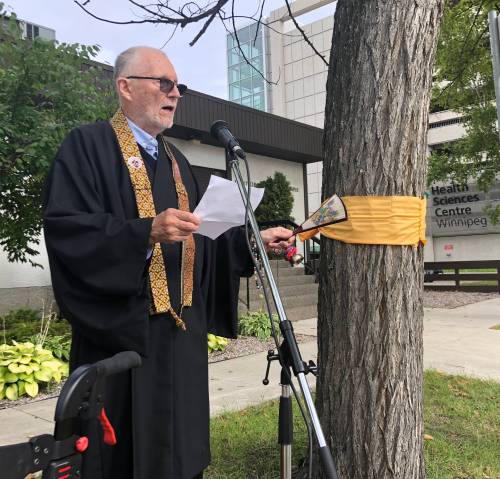 Fredrich Ulrich, former sensei at the temple, says the ceremony inviting the tree into the congregation is akin to baptizing someone into a Christian community. (Supplied)