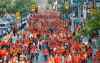 Hundreds of people march through the streets in Winnipeg on Friday. (John Woods / The Canadian Press)