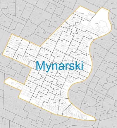 CITY OF WINNIPEG
Mynarski ward boundary map.