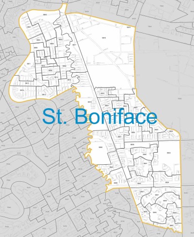 CITY OF WINNIPEG St. Boniface ward boundary map.
