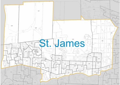 CITY OF WINNIPEG St. James ward boundary map.