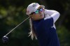 Jodi Ewart Shadoff, of England, tees off on the seventh hole during the final round of the MEDIHEAL Championship golf tournament Sunday, Oct. 9, 2022, in Camarillo, Calif. (AP Photo/Mark J. Terrill)