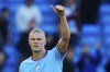 Manchester City's Erling Haaland celebrates after the English Premier League soccer match between Manchester City and Southampton at Etihad stadium in Manchester, England, Saturday, Oct. 8, 2022. (AP Photo/Jon Super)