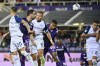Fiorentina's Giacomo Bonaventura, second left, and Lazio's Ciro Immobile, center, in action during the Serie A soccer match between Fiorentina and Lazio at Artemio Franchi Stadium in Florence, Italy, Monday Oct. 10, 2022. (Massimo Paolone/LaPresse via AP)