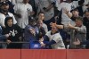 Fans reach for a ball hit by New York Yankees Josh Donaldson as it bounces off the top of the wall during the fifth inning of Game 1 of an American League Division baseball series between the New York Yankees and the Cleveland Guardians, Tuesday, Oct. 11, 2022, in New York. (AP Photo/John Minchillo)
