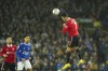 Manchester United's Cristiano Ronaldo heads the ball during the Premier League soccer match between Everton and Manchester United at Goodison Park, in Liverpool, England, Sunday Oct. 9, 2022. (AP Photo/Jon Super)