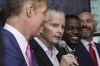David Neal, second from left, executive producer of Fox's FIFA World Cup coverage, speaks Thursday, Oct. 13, 2022, in New York. (AP Photo/Bebeto Matthews)