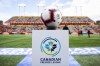 A game ball sits on a pedestal ahead of the inaugural soccer match of the Canadian Premier League in Hamilton, Ont., Saturday, April 27, 2019. THE CANADIAN PRESS/Aaron Lynett