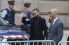 Former FC Barcelona player Neymar who now plays for Paris Saint-Germain waves on arrival at a court in Barcelona, Spain, Monday Oct. 17, 2022. Neymar returned to Spain Monday to face trial on fraud charges regarding his 2013 transfer from Santos to FC Barcelona. The Brazilian forward, his father, and the former executives of Barcelona and Santos are accused of hiding the true cost of his transfer with the alleged goal of cheating a private Brazilian company.(AP Photo/Joan Mateu Parra)