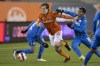 Hamilton Forge midfielder Alexander Achinioti-Jonsson (13) battles for a ball with Cruz Azul midfielder Romulo Otero (10) during the first half of the first leg of the 2022 CONCACAF Champions League Round of 16 at Tim Hortons Field in Hamilton, Ont., on Wednesday, February 16, 2022. THE CANADIAN PRESS/Nick Iwanyshyn