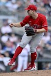Philadelphia Phillies pitcher David Robertson throws in the eighth inning of a baseball game against the Atlanta Braves, Sunday, Sept. 18, 2022, in Atlanta. (AP Photo/Edward M. Pio Roda)