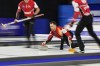 Canada Skip Brad Gushue delivers a stone against Sweden during a gold medal game at the World Men's Curling Championships, Sunday, April 10, 2022, in Las Vegas. THE CANADIAN PRESS/AP-John Locher