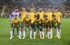 The Australian national soccer team, the Socceroos, pose for a photo before the start of a friendly soccer international between Australia and New Zealand in Brisbane, Australia, Thursday, Sept. 22, 2022. (AP Photo/Dan Peled)
