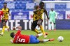 FILE - Ghana's Felix Ohene Afena-Gyan top, is tackled by Chile's Paulo Diaz during the match between Ghana and Chile at the Kirin Cup soccer tournament in Suita, west Japan, Tuesday, June 14, 2022. (AP Photo/Eugene Hoshiko, File)