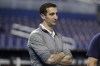 FILE - Milwaukee Brewers general manager David Stearns stands on the field before a baseball game against the Miami Marlins, Wednesday, Sept. 11, 2019, in Miami. David Stearns is stepping down as the Milwaukee Brewers’ president of baseball operations but will remain with the organization in an advisory role to owner Mark Attanasio. The Brewers announced the transition Thursday, Oct. 27, 2022. (AP Photo/Lynne Sladky, File)