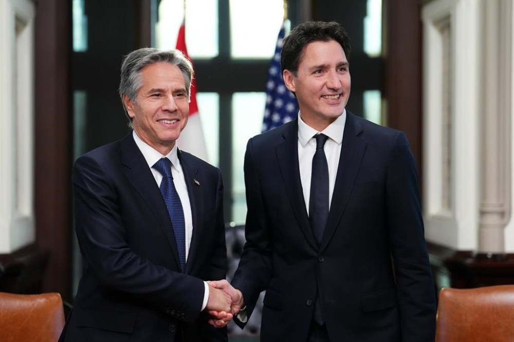 US Secretary of State Antony Blinken and Prime Minister Justin Trudeau take part in a bilateral meeting, in Ottawa, Thursday, Oct. 27, 2022. Blinken is in Montreal today as he continues his two-day trip to Canada. THE CANADIAN PRESS/Sean Kilpatrick