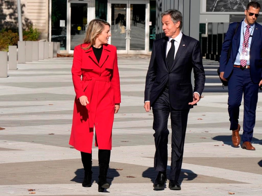 US Secretary of State Antony Blinken and Minister of Foreign Affairs Melanie Joly leave after a visit to the Biosphere in Montreal, Friday, Oct. 28, 2022. Blinken highlighted his country's shared interests with Canada during a visit to Montreal today. THE CANADIAN PRESS/Ryan Remiorz