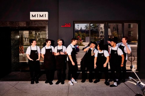 Mimi Chinese’s back-of-house team (minus head chef Braden Chong) steps out front of the restaurant in an undated handout photo. From left to right: Yi Yang, Charlie Borenstein, Mitchell Gatschuff, David Schwartz, Michael Ovejas, Keith Siu, Sean D’sa and Bryan Mason. THE CANADIAN PRESS/HO-enRoute, Virginie Gosselin, *MANDATORY CREDIT*