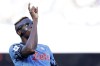 Napoli's Victor Osimhen celebrates scoring his side's second goal during the Serie A soccer match between Napoli and Sassuolo at the Diego Armando Maradona stadium in Naples, Italy, Saturday, Oct. 29, 2022. (Alessandro Garofalo/LaPresse via AP)