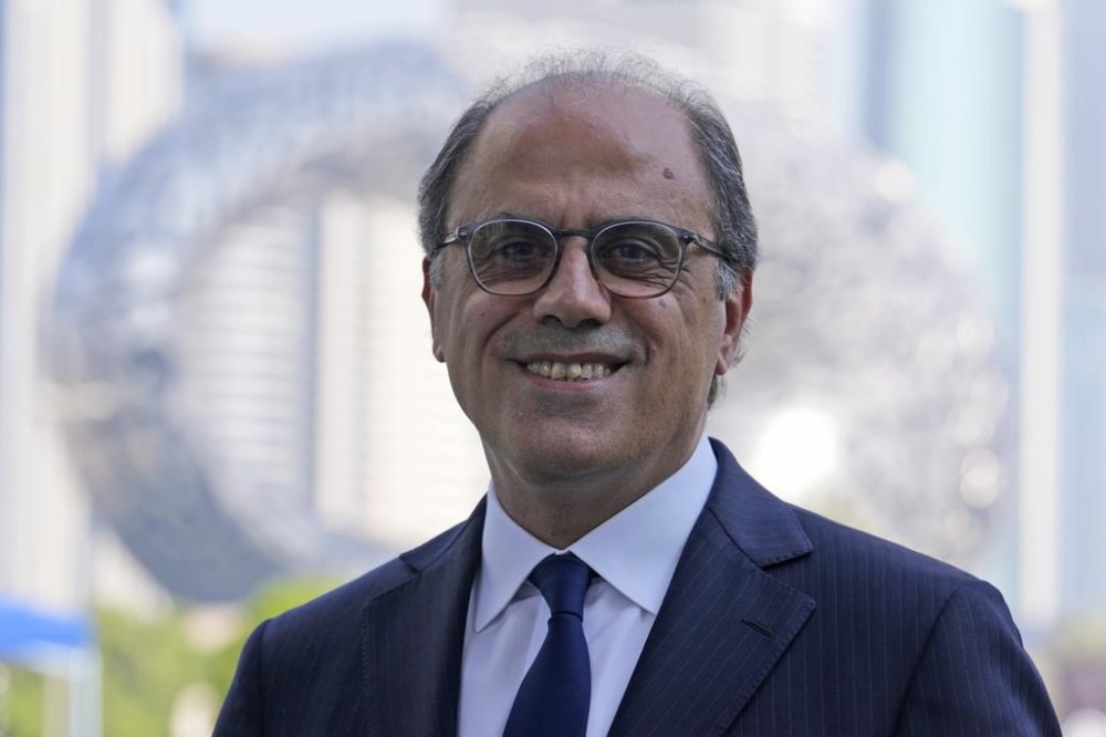 Jihad Azour, the International Monetary Fund Director of the Middle East and Central Asia talks to the Associated Press reporter at the Dubai International Financial Center Dubai, United Arab Emirates, Sunday, Oct. 30, 2022. (AP Photo/Kamran Jebreili)