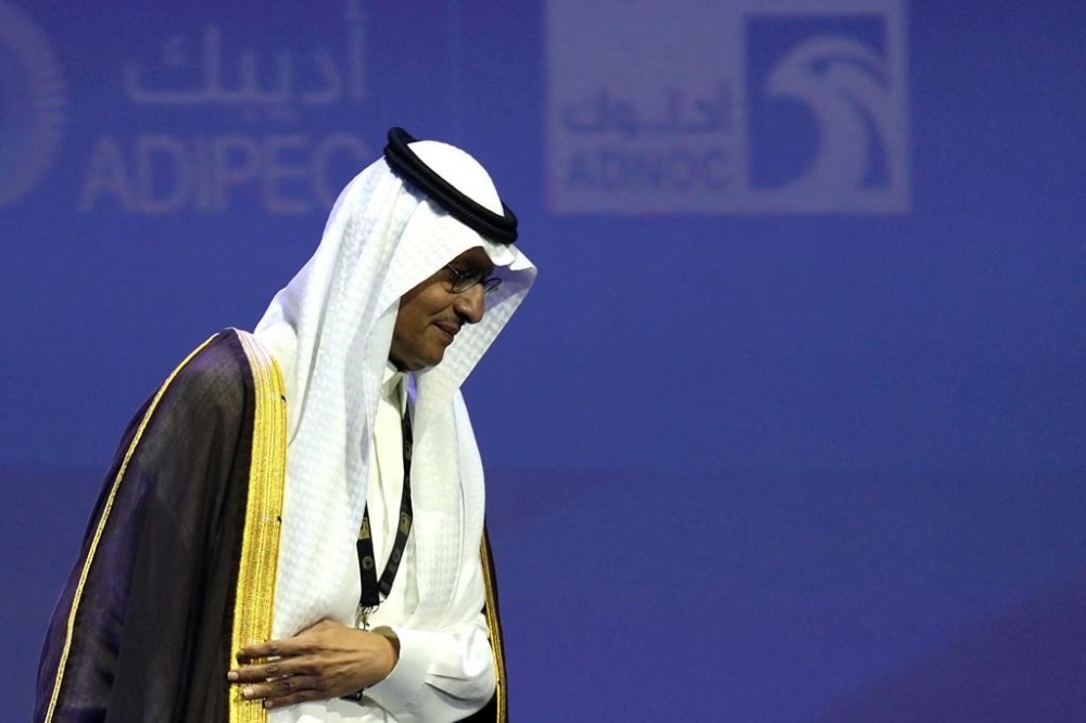 Saudi Arabia's Energy Minister Prince Abdulaziz bin Salman leave the podium after his speech at the Abu Dhabi International Petroleum Exhibition & Conference in Abu Dhabi, United Arab Emirates, Monday, Oct. 31, 2022. Saudi Arabia and the United Arab Emirates defended on Monday a decision by OPEC and its allies to cut oil production, even as an American envoy warned of
