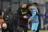 Tottenham's Son Heung-min leaves the field injured during the Champions League Group D soccer match between Marseille and Tottenham Hotspur at the Stade Velodrome in Marseille, France, Tuesday, Nov. 1, 2022. (AP Photo/Daniel Cole)