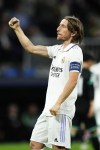 Real Madrid's Luka Modric celebrates after scoring his side's first goal during the Champions League Group F soccer match between Real Madrid and Celtic at the Santiago Bernabeu stadium in Madrid, Spain, Wednesday, Nov. 2, 2022. (AP Photo/Manu Fernandez)