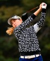 Japanese player Momoko Ueda watches her tee shot on the second hole at the LPGA Tour's Toto Japan Classic at the Seta Golf Club in Shiga, Japan Thursday, Nov. 3, 2022. (Kyodo News via AP)