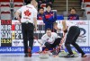 Canada skip Brad Gushue, centre bottom, directs his teammates, lead Geoff Walker, left, and second EJ Harnden, right, as Korea skip Jeong Byeongjin looks on during the men's gold medal game at the Pan Continental Curling Championships in Calgary, Alta., Sunday, Nov. 6, 2022. THE CANADIAN PRESS/Jeff McIntosh
